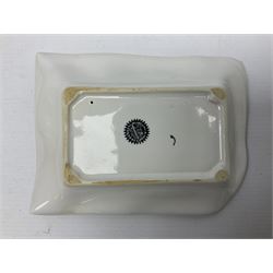 Two Fornasetti rectangular operatic posters ashtrays 'Norma' and 'Iris' decorated with black and white text with a gilt border edge, with printed mark beneath, H16cm