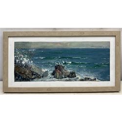 Rupert Aker (British Contemporary): Seascape, mixed media on canvas laid on board signed 19cm x 45cm