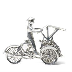 Two white metal tuk tuk or rickshaw models, larger H15cm (2)