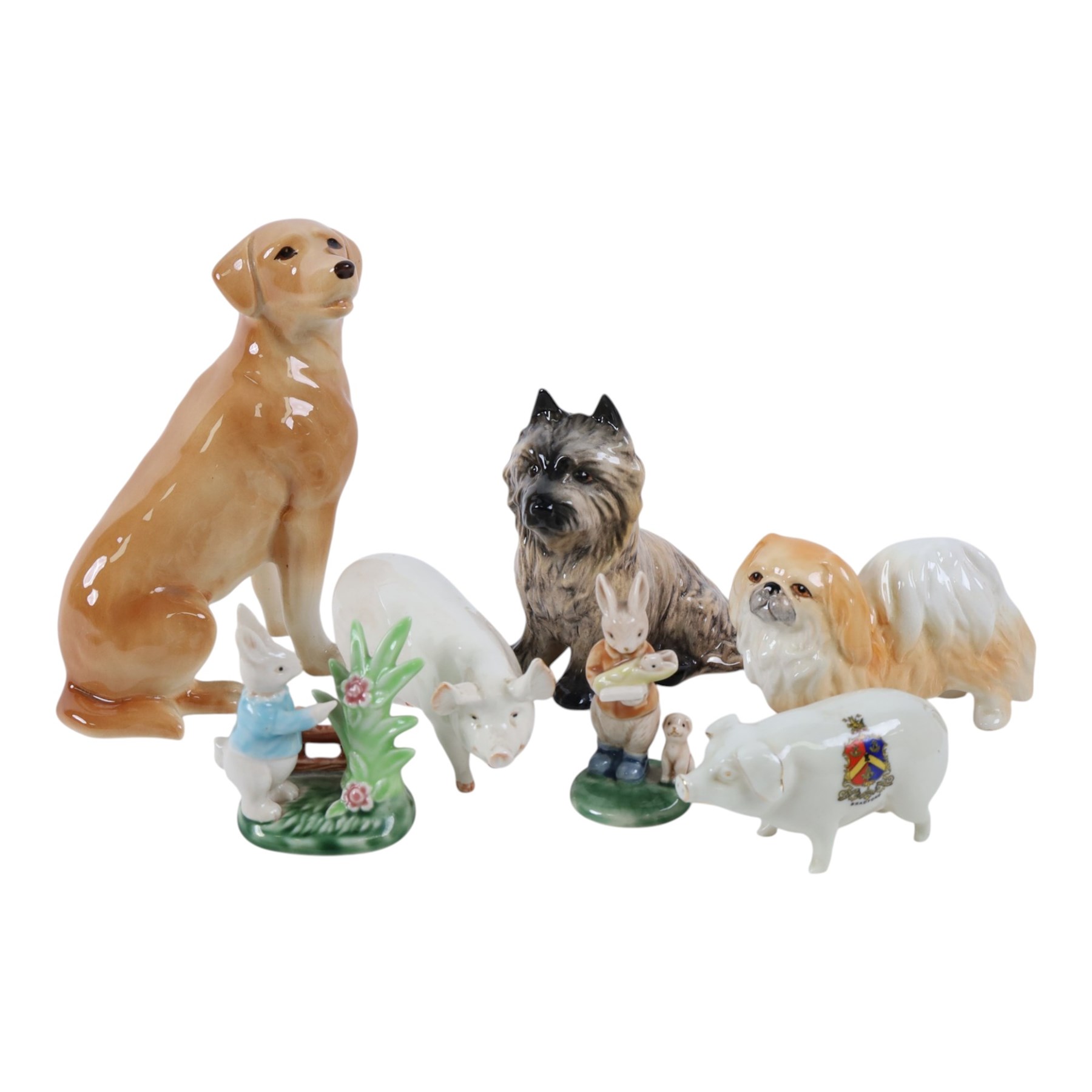 Beswick CH Wall Queen pig, together collection of Sylvac dogs, including 1433 Dog with paw in sling, 2938, Dog with slipper etc  