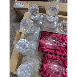 Dartingon glass decanter, togehter with nine other decanters Bohemia Crystal glassware etc in three boxes 