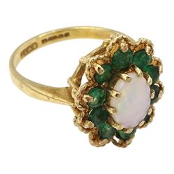 9ct gold opal and emerald cluster ring, Edinburgh 1977