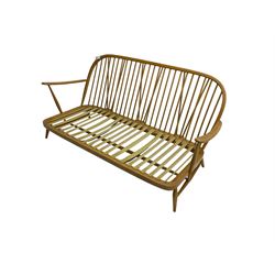 Ercol - 'Windsor' three seat settee (W175cm, H77cm); and pair ercol 'Windsor' easy armchairs (W70cm, H77cm), (no cushions, frames only)