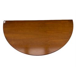 Contemporary cherry wood demi-lune console table, on tapering turned supports with fluting