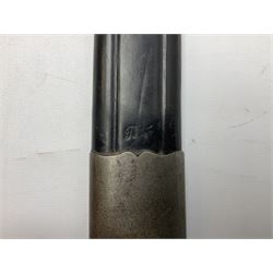 Turkish Model 1874 sword bayonet with 57.5cm curving steel fullered blade and chequered black grip, in steel mounted leather scabbard L75.5cm overall