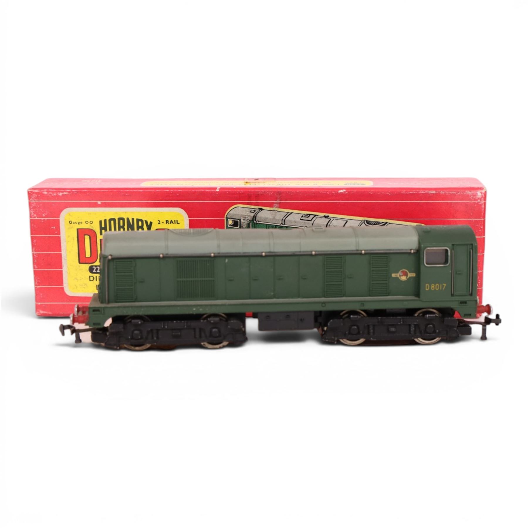 Three Hornby Dublo 00 gauge diesel electric locomotives in green, comprising no. 2231 0-6-0 Shunting Locomotive, no. 2230 1000 B.H.P and no. 2232 Co-co, all boxed