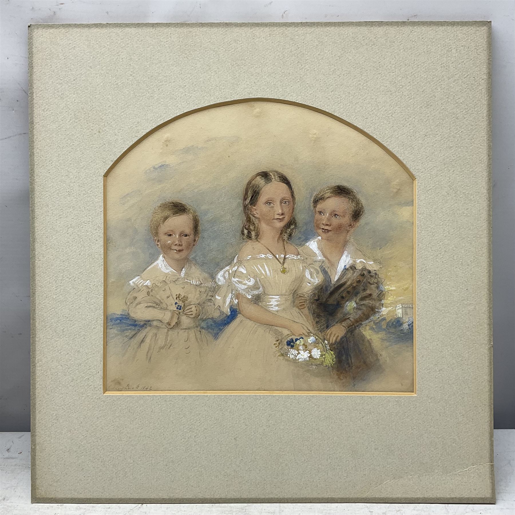 Sydney Buck (British fl.1839-1850): Children of Charles Matthew & Frances Elizabeth Harrison, pair watercolours signed and dated 1842 & 1847, 25cm x 26cm (2) (one unframed)