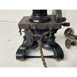 Early 20th century Skeleton Type telephone, probably made by Ericsson, marked MR No. 16, with headset, H30cm