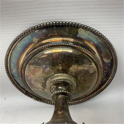 Silver plated centrepiece, with a triform base formed as three Hippocampus with beaded detail, numbered 3682 to the base, H18cm 