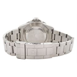 Rolex Oyster Perpetual Date Submariner 'Kermit' gentleman's stainless steel automatic wristwatch, circa 2005, model No 16610LV, serial No. D079091, 60 minute rotating green bezel, on Rolex Oyster stainless steel bracelet, with fold-over clasp, boxed with service guarantee dated 2014