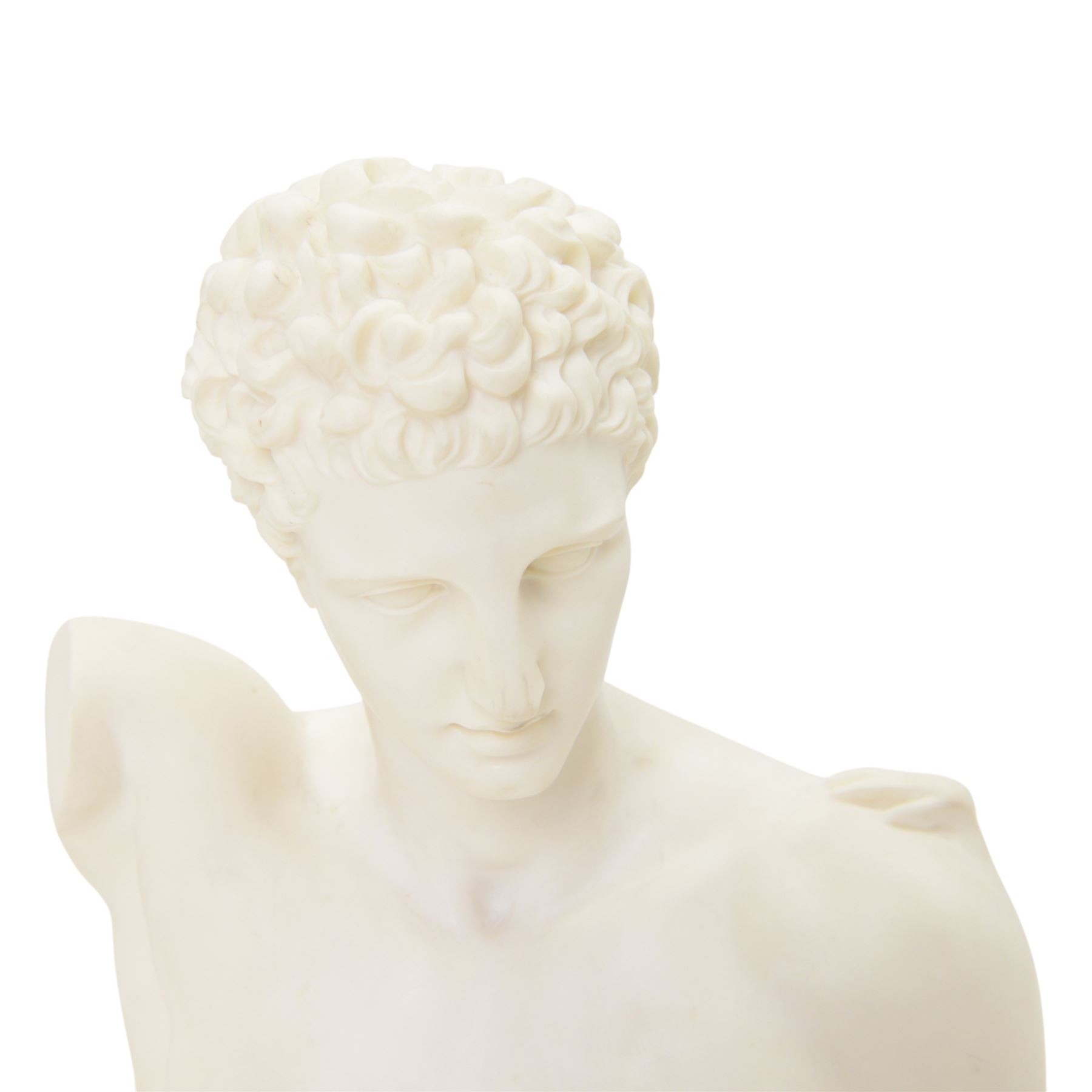 Two composite busts, the first example Apollo Belvedere, signed Diogenes, the second bust of Hermes, signed Pegasus, H32cm