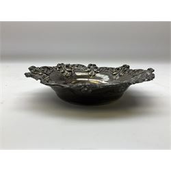 Small silver dish with repousse scrolling edge, stamped Sterling, together with a pair of Danish silver spoons, approximate total weight 61.4 grams