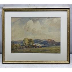 John William Howey (Staithes Group 1873-1938): 'Hambleton Hills - Thirlby', watercolour signed and dated 1923, titled in a later hand verso 26.5cm x 36cm