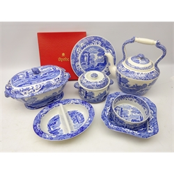  Large Spode Italian teapot/ kettle, large soup tureen, smaller tureen, cake plate - boxed and three serving dishes   
