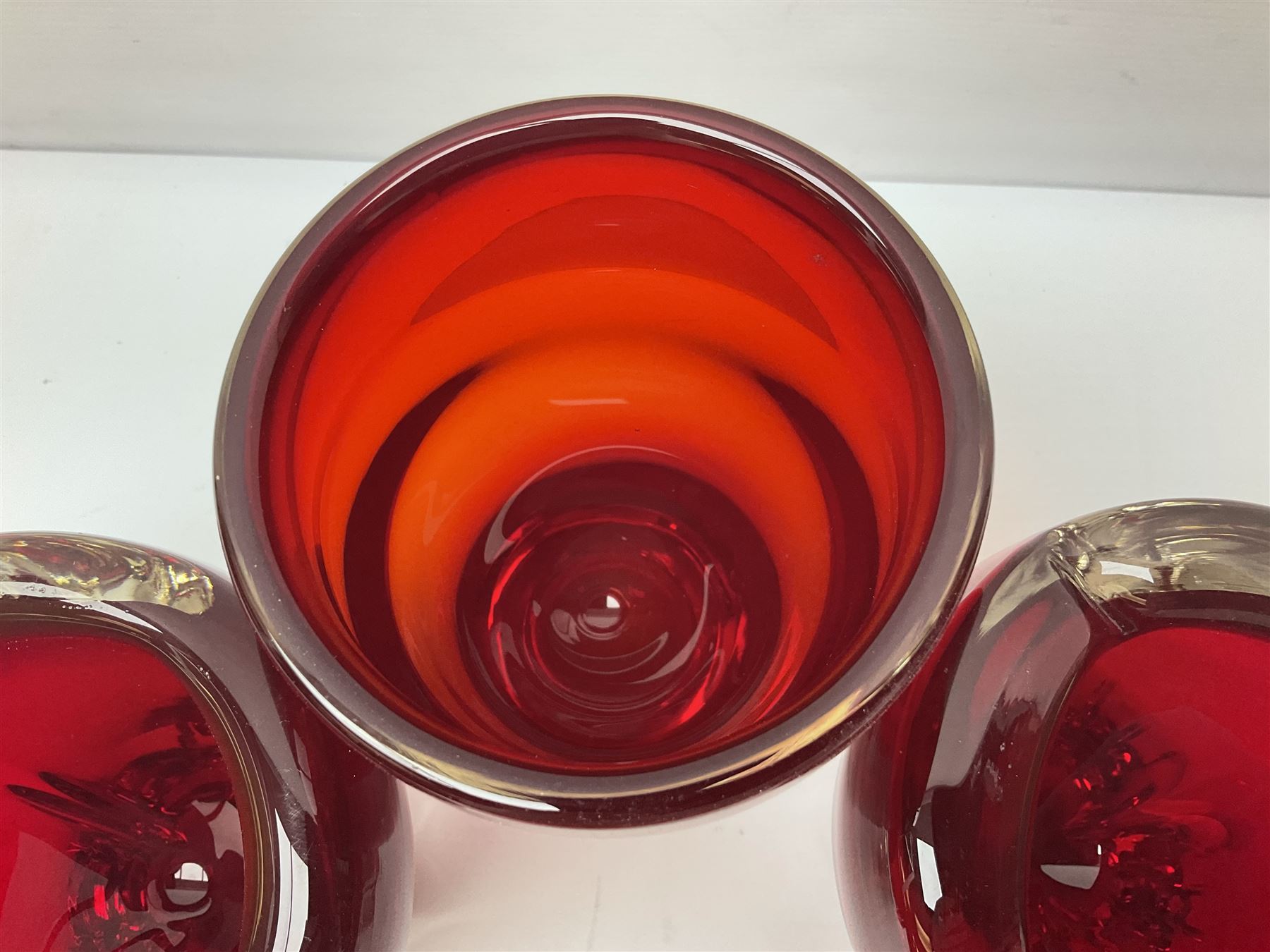William Wilson for Whitefriars 'Molar' red glass vase