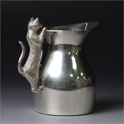 Modern silver cream jug and sugar bowl, each of waisted plain form, the handles modelled as cats, hallmarked Nicholas Plummer, London 2002, jug H8cm
