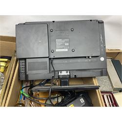 Quantity of silver plated and other metal ware to include Community cutlery and brass, together with Polaroid tv etc in three boxes