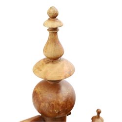 Pair of Anglo-Indian brass inlaid hardwood low chairs, the backs with turned spindle rails and rectangular panels inlaid with scrolling foliate decoration, woven rush seats within moulded frames, raised on turned supports with ring turned feet