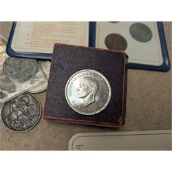 The Birmingham Mint International Formula 3 silver ingot, hallmarked, pair of sovereign scales, two silver fobs and others, etc and a collection of Great British coins