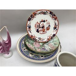 Villeroy & Bock 'Naif' plate decorated with man and his dog, Laplau 6, motto ware jug, Maling lustre dessert bowls, Wedgwood, blue and white and other ceramics