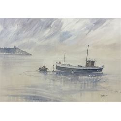 Desmond 'Des' G Sythes (British 1929-2008): 'Scarborough Fishing Boat SH66 Salmon Fishing off the Spa', watercolour signed, titled and dated 1975 verso 35cm x 51cm