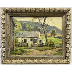 Owen Bowen (Staithes Group 1873-1967): 'The Little Farm - Llanferres' North Wales, oil on canvas board signed, original title label verso 30cm x 40cm