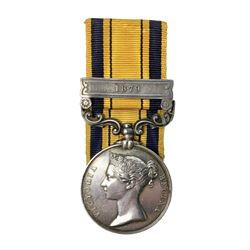 Victoria South Africa (Zulu) Medal with clasp for 1879, awarded to 2112 Pte. T. Cook 1st Dgn. Gds. with card stiffened ribbon