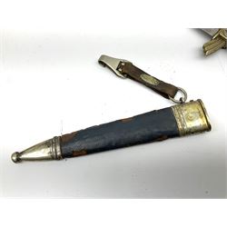  WW2 German SMF Solingen DLV flyers dagger with 16cm steel blade, nickel downswept cross-piece and pommel and leather covered grip, in leather and nickel scabbard with leather suspension strap L34cm overall. After WWI Germany was forbidden an air force by the Treaty of Versailles however the Deutscher Luftsport-Verband (German Air-sport Association) was formed in March 1933 from various sports flying clubs and had branches for aeroplane, gliding and balloon flying. Under cover of the sporting DLV, many future Luftwaffe pilots trained to fly. DLV was embodied with the NSKK in March 1935 and 1st March 1937 Luftwaffe formed.