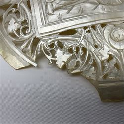 Mother of pearl nativity scene, together with mother of pearl box, shell and carved shell