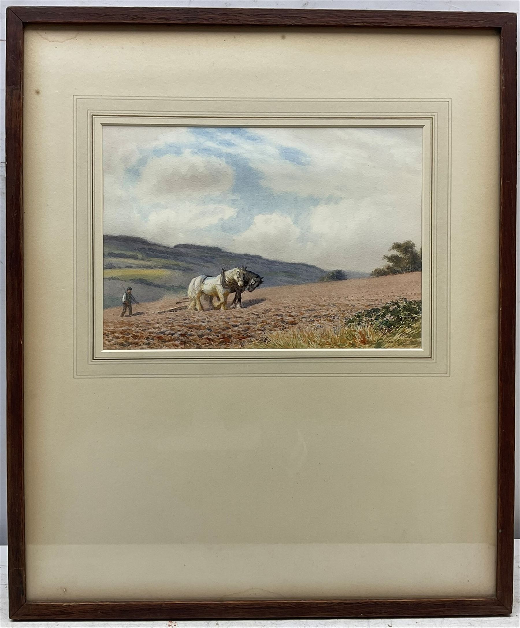 Joseph Kirkpatrick (British 1872-1930): 'Horses Harrowing the South Downs near Arundel Sussex', watercolour signed, titled verso 17.5cm x 25cm