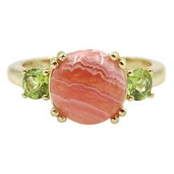 Silver-gilt rhodochrosite and peridot ring, stamped 925