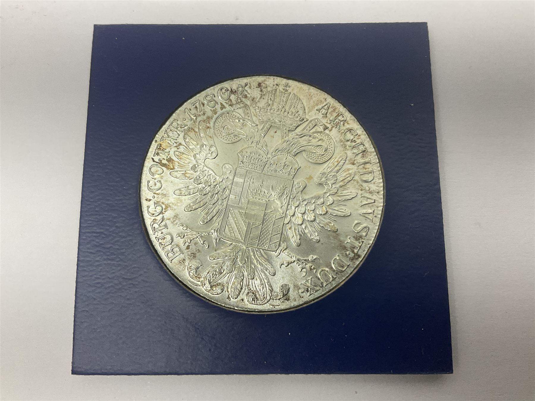 King George V British West Africa 1916 two shillings coin, King George VI Australia 1943 shilling, United States of America 1887 Morgan dollar, Bahrain 1968 500 fils silver coin, Maria Theresa restrike thaler and other coinage 