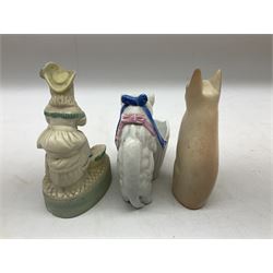 Quantity of cat figures to include Royal Albert Beatrix Potter Mrs Ribby figure, cloisonné and crested ware examples, Italian dipinto a mano Manifattura stylised example, other ceramic and carved examples etc