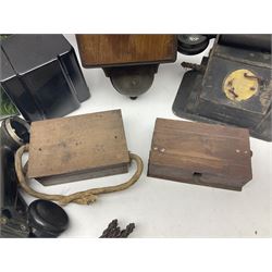 Collection of phone headsets, including GPO bakelite examples, together with other telephone parts 