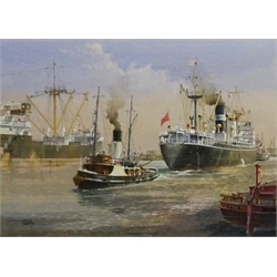 Colin Verity RSMA (British 1924-2011): 'Docking', watercolour heightened in white signed 28cm x 38cm
Provenance: exh. Ferens Art Gallery Hull, Winter Exhibition 1993

