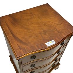 Small Georgian design mahogany serpentine chest, moulded top over four cock-beaded drawers, on bracket feet