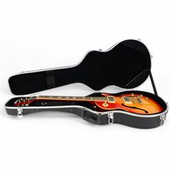 2001 Epiphone Les Paul ES Pro Limited Edition hollow body electric guitar in cherry sunburst finish, made in Korea serial no. U01040599, contained within hard case, guitar length 98.5cm