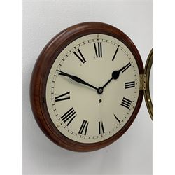 Late 20th century circular mahogany cased dial clock fitted with single fusee movement, Roman dial