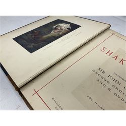 The Library Shakspeare Illustrated by Sir John Gilbert, George Cruikshank and R. Dudley with laid-in colour plates, three volumes, uniformly bound in half leather with a.e.g.
