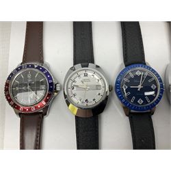 Two automatic wristwatches including Helvetia Beatmaster and Richoh and five manual wind wristwatches including Interpol, Memostar Alarm, Lucerne De Luxe, Smiths Astrolon and Limit (7)