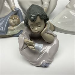 Four Lladro figures, comprising Wondering Angel no. 4962, Heavenly Chimes no. 5723,  Angel Dreaming no. 5961 and Angle with Child no.4635, largest H18cm 