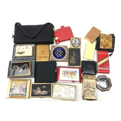  Collection of assorted vintage powder compacts including Musical compacts by Clover, Dandy-Mate, an Eastern silver compact with Niello decoration and other makers   