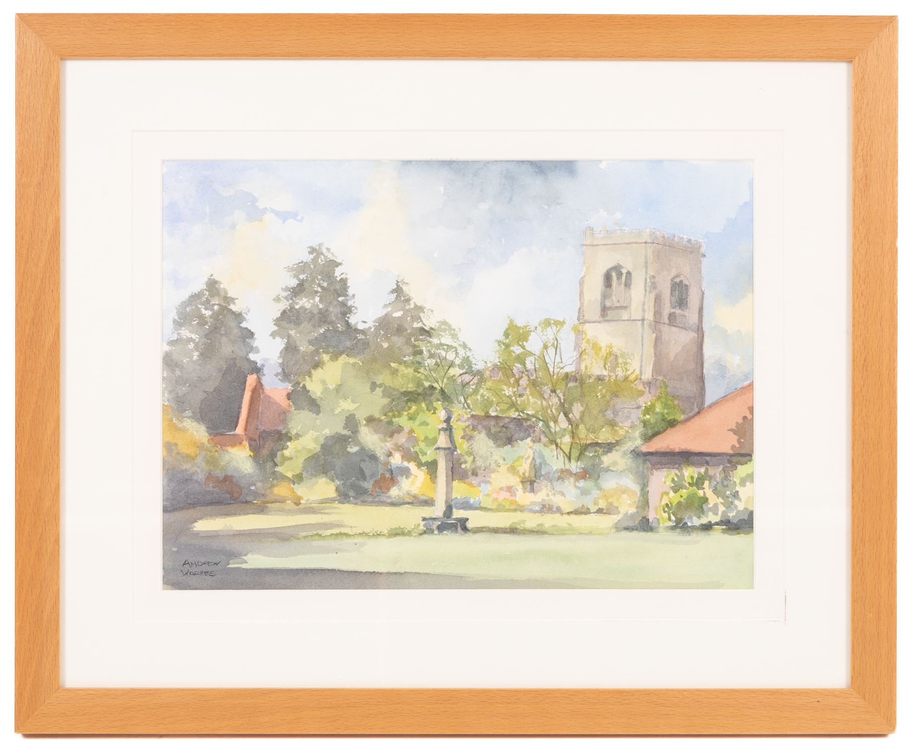 Andrew Warnes (East Riding 20th Century): 'Skidby Windmill' 'Burton Agnes Church' 'River Derwent' and another, set of four watercolours signed, mostly titled verso max 35cm x 25cm (4)