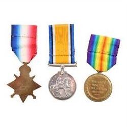WWI medal set, comprising 1914-15 star, War and Victory medals, awarded to 23038 Pte BL Perry F.W Fus