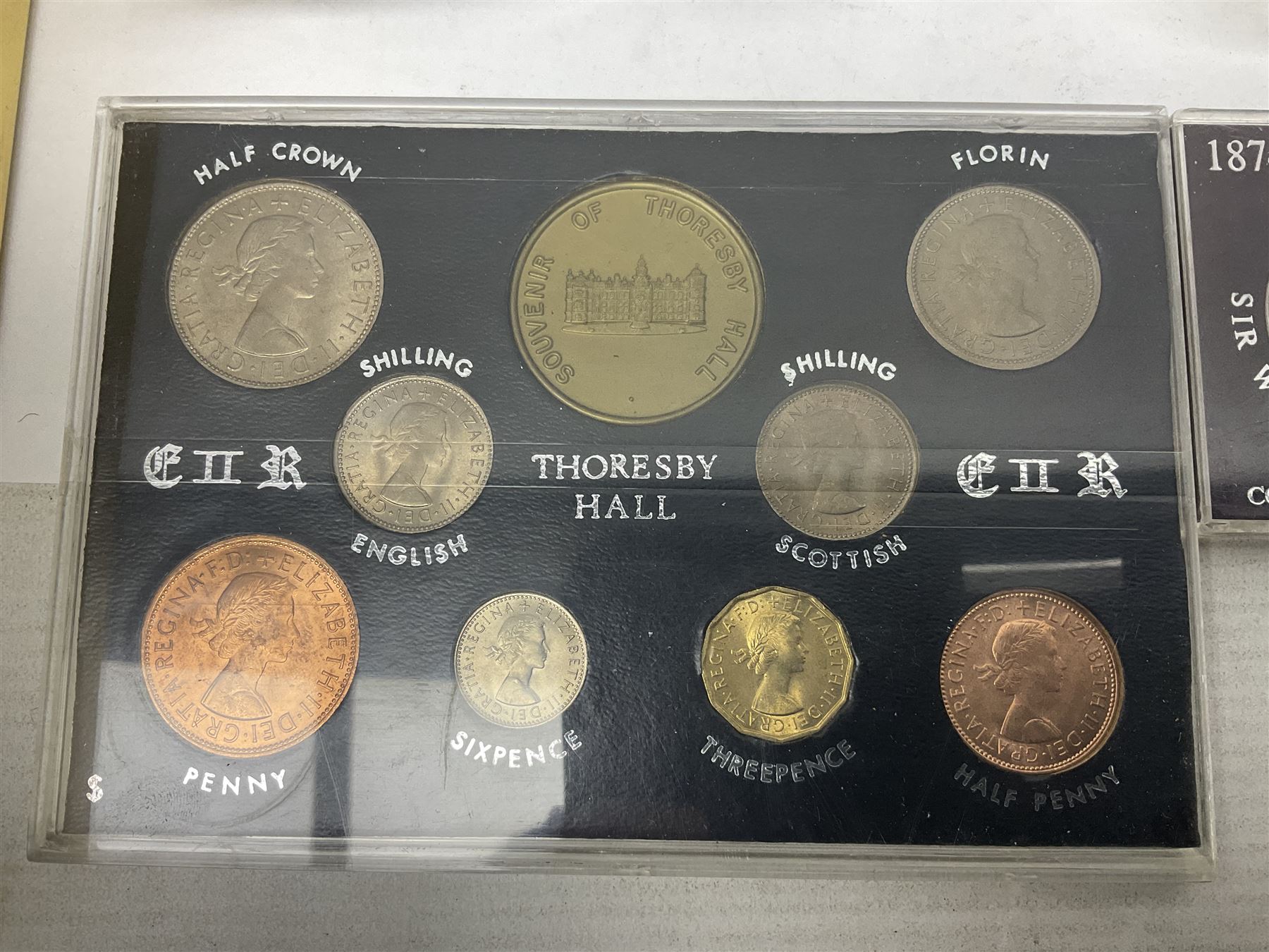 Collection of Great British and World coins, including Great British pre-1947 silver coins, pre decimal coinage, commemorative coins, Queen Elizabeth II 'Souvenir of Thoresby Hall' unofficial coin set etc