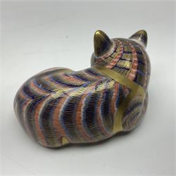 Three Royal Crown Derby paperweights, comprising of three cats, all with gold stoppers and printed mark beneath 