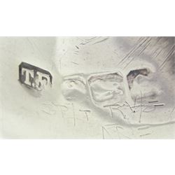 Pair of  Edwardian silver specimen vases by Thomas Fattorini, Birmingham 1902, one other by P H Vogel & Co, Birmingham 1970 and a silver coin dish set with a commemorative nickel crown