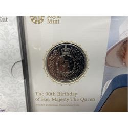 Queen Elizabeth II 1977 silver crown and 1980 silver crown, both cased with certificates, Bailiwick of Guernsey 1978 silver crown cased without certificate, three United Kingdom brilliant uncirculated five pound coins in card folders and twelve other five pound coins