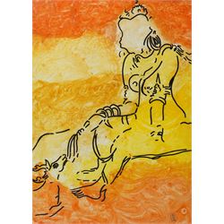 L K Karunaratne (Sri Lankan 1932-2013): Lady and the Deer from the Entrance Wall - Tivanka...