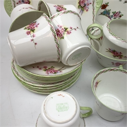 Shelley tea service for six, decorated in the Stocks pattern, Shelley Kingfisher pattern vase and a early 20th century porcelain dressing table set 